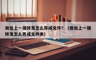 微信上一键转发怎么弄成文件？（微信上一键转发怎么弄成文件夹）